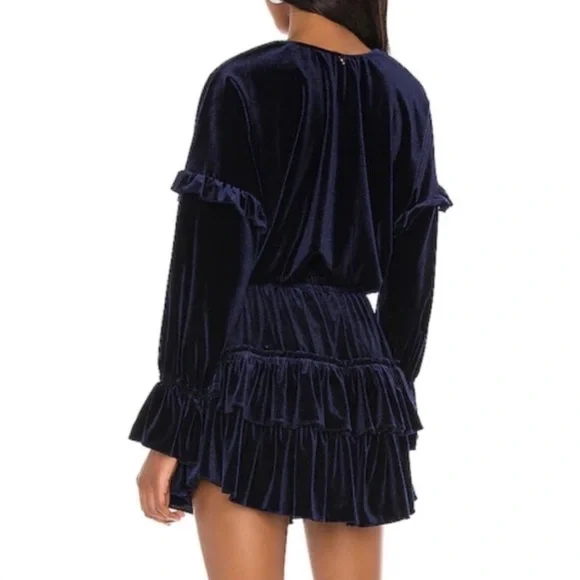 MISA Los Angeles | Lorena Blue Velvet Long Sleeve Ruffle Mini Dress Size XS NWT - Picture 3 of 10